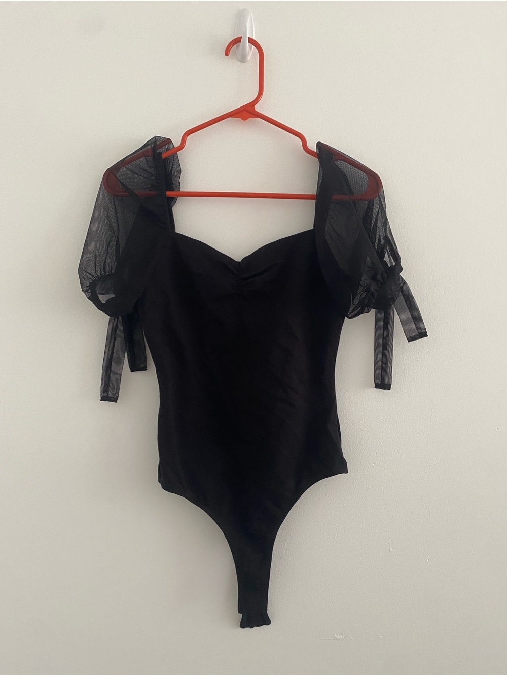 Lulu's Black Sheer Puff-Sleeve Bandeau Bodysuit